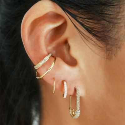 Fashion Jewelry Brass Alloy with Cubic Zircon Stone Safety Pin Design Earrings in High Quality