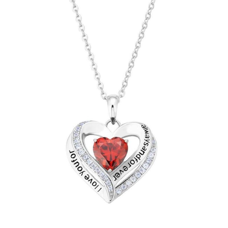 Garnet Birthstone 18K White Rose Gold Plated 925 Sterling Silver Diamond Heart Shape Pendant Heart Necklaces for Women