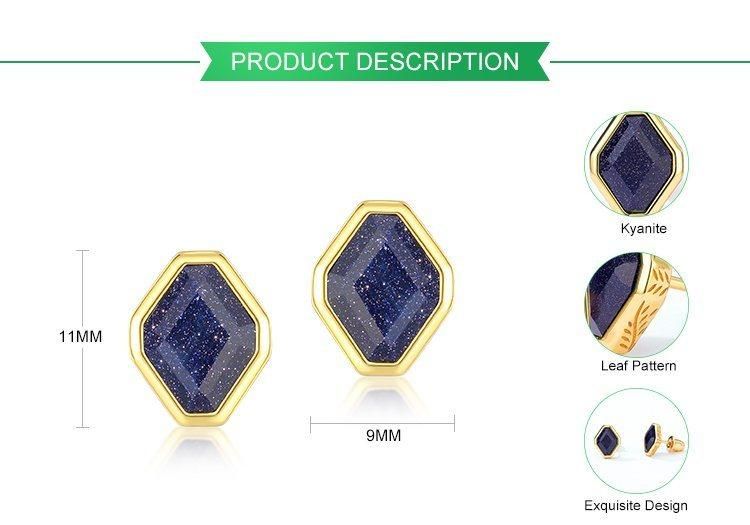 Wholesale Geometric Natural Kyanite Earrings Gold Plated 925 Sterling Silver Jewelry Octagon Gemstone Earrings