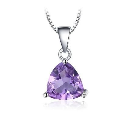 Fashion Jewellery Synthetic Amethyst Triangle Pendant Necklace 925 Sterling Silver Jewelry Set