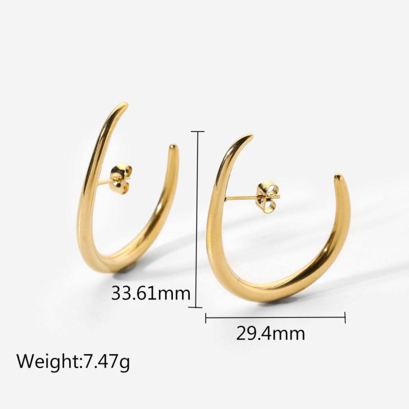 Ins Fashion All-Match Stainless Steel 14K Gold Personality C-Shaped Hook Auricle Stud Earrings for Women