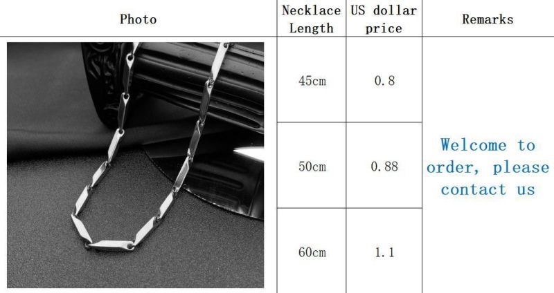 Manufacturer Custom Men Necklace High Quality Non Tarnish Water Resistant Men′ S Fashion Jewelry Simple Stainless Steel Bamboo Leaf Chain