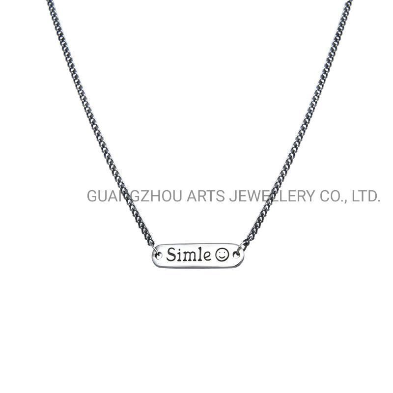 925 Sterling Silver Carved "Smile" Geometric Pendant Customize Necklace