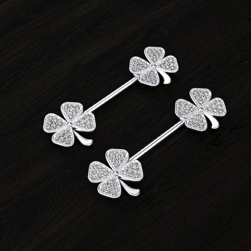 Stainless Steel Nipple Rings Tongue Ring Four Leaf Clover Piercing Jewelry