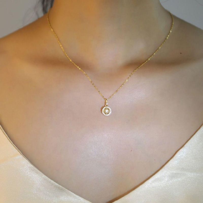 925 Sterling Silver Vintage Sun Flower Pendant Necklace Women Fashion Wedding Party Fashion Jewelry
