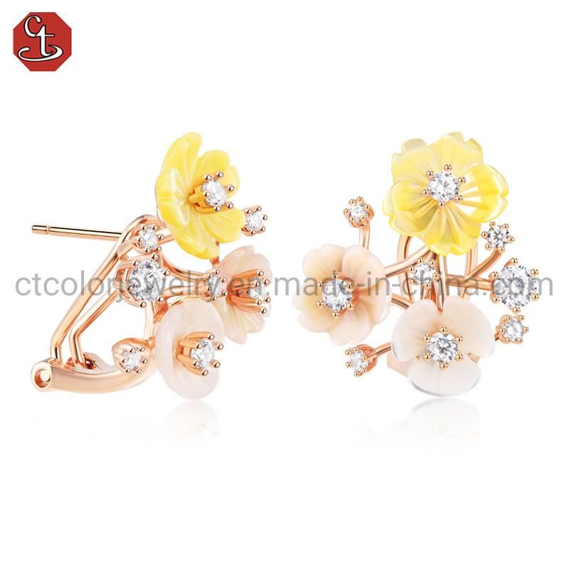 Wholesale Jewellery Fashion Elegant 925 silver shell pearl flower Ring