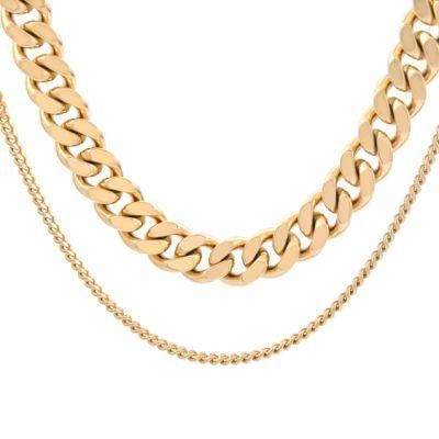 Stainless Steel High Handmade Polish Layered Necklace Cuban Chain Jewelry Fashion Gold Plated Necklaces
