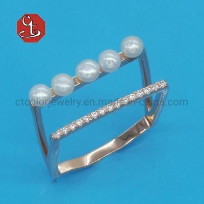 925 Sterling Silver Trendy Korean Style Multi-Layer Wedding Rings for Women Pearl Zircon Rings