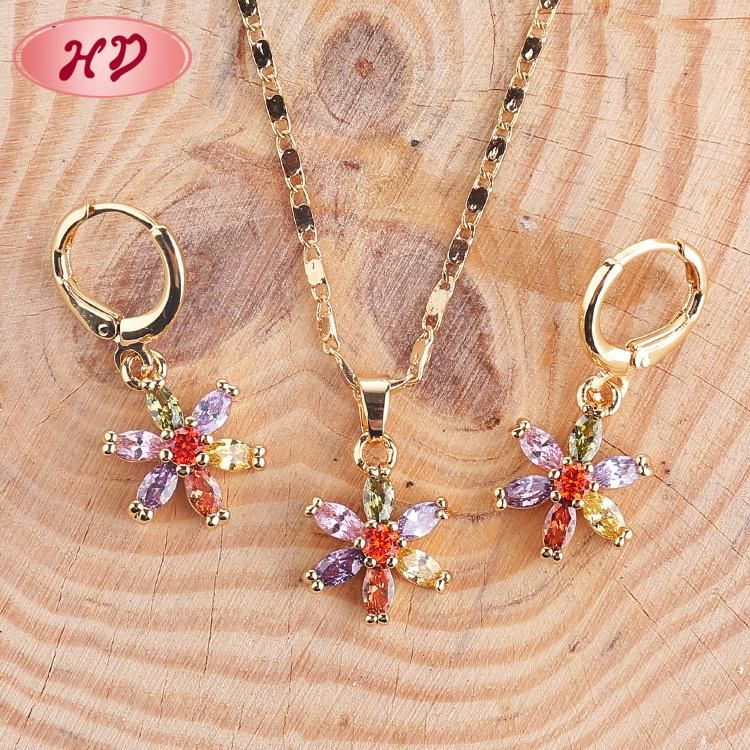 Fashion Wedding Gold Plated Silver Alloy Ring Necklace Earring Jewelry Set with Crystal CZ Pearl