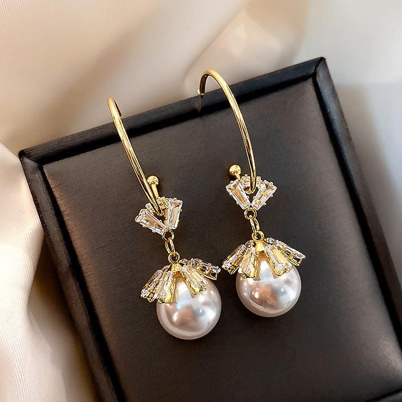 925 Silver Needle Zircon Snowflake Imitation Pearl Earring Korean Ins Fashion Earrings Temperament Simple All-Match Earrings for Women