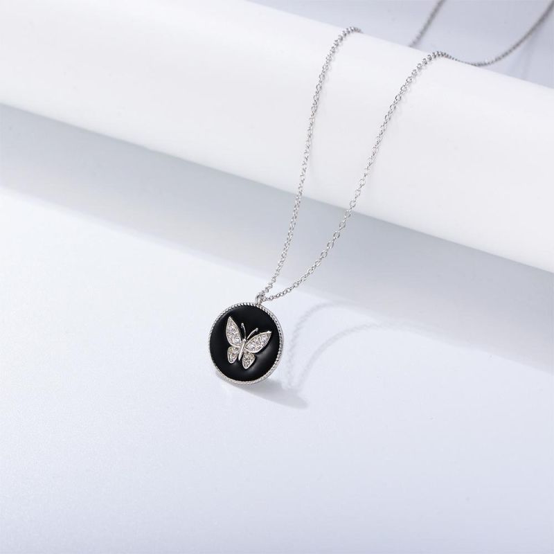 Solid 925 Sterling Silver Women Jewelry Necklace Enamel Charm Necklace