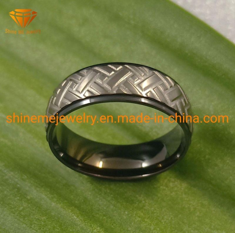 18k Black Plated Carving Titanium Body Jewelry Ring (TR1829)
