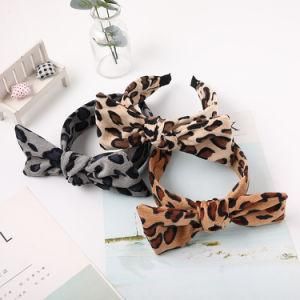 2021 Hot Sale Fashion Velvet Cross Bow Knot Leopard Headband Women&prime; S Makeup Hair Bands