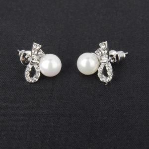 Bow Crystal Silver Plated Faux Pearl Mini Stud Earrings
