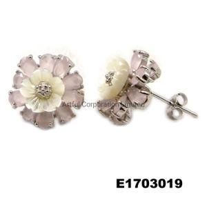 Fashion Jewelry Factory Earring Flower Shape Silver Earring Shell Pearl