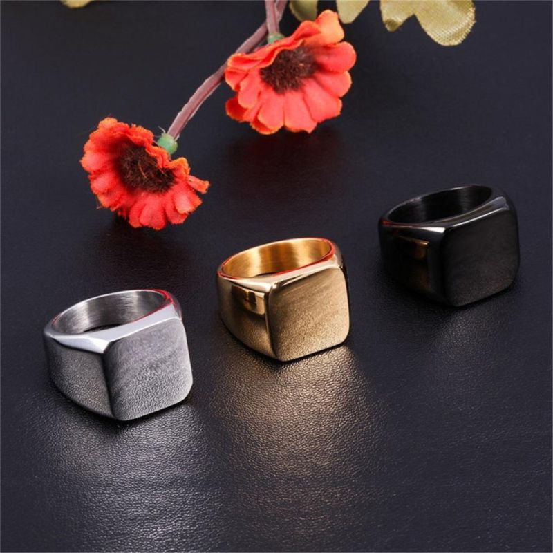 Fashion Rings Square Big Width 24K Titanium Finger Men Ring Fashion Jewelry