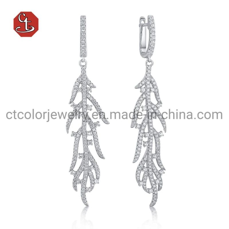 Fashion Jewelry Trendy 925 Sterling Silver CZ pave Prong Dangle Earrings