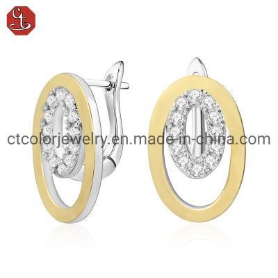 Fashion Jewelry Luxury 925 Silver and Brass Cubic Zirconia Gold Earring