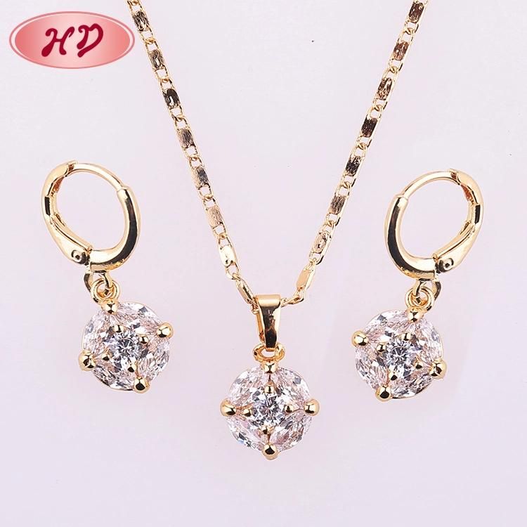 Fashion Wedding Silver Alloy Gold Plated Ring Necklace Earring Jewelry Set with CZ Crystal Pearl