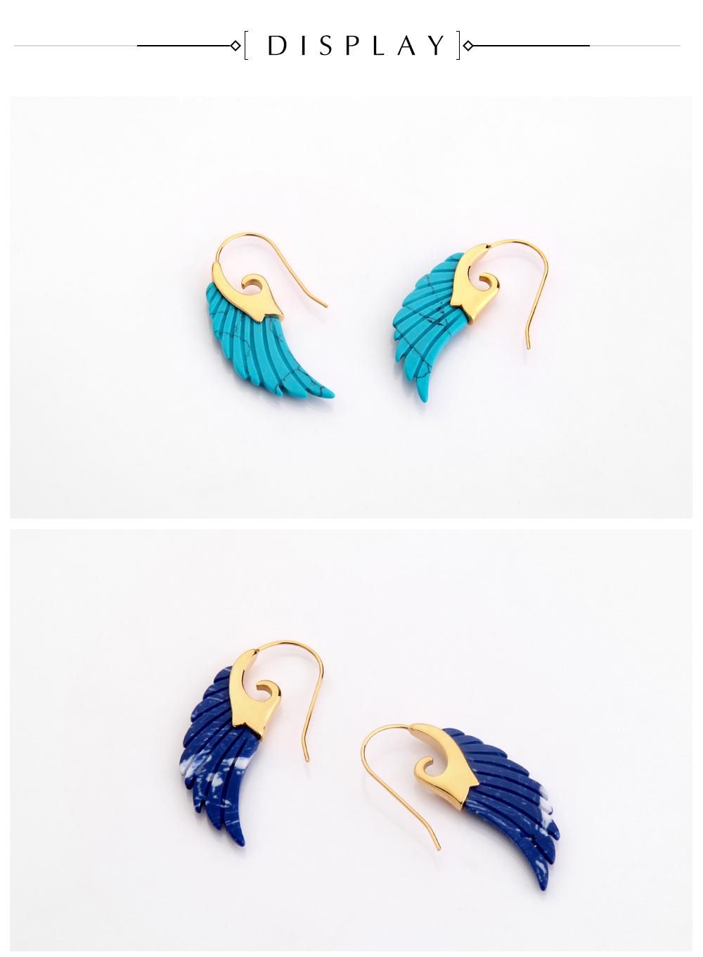 Enamel Stone Earring with Different Texture in Wing Carving Shape