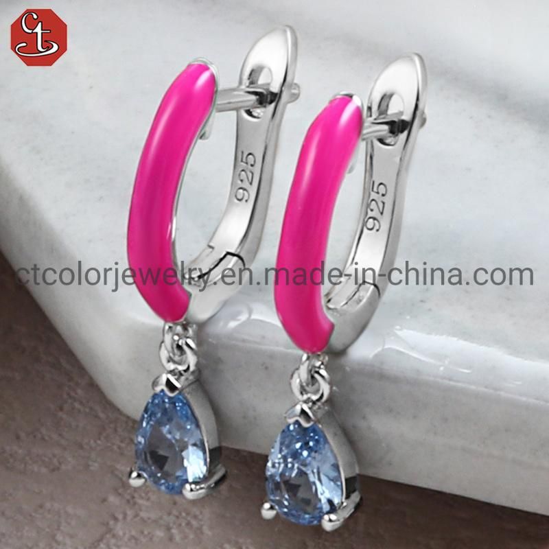 Elegant Silver Jewelry White Enamel Drop Natural stone Earrings