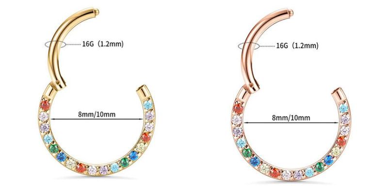 ASTM F136 Titanium Setting Colorful Zirconia Hinged Segment Clicker Body Piercing Jewelry