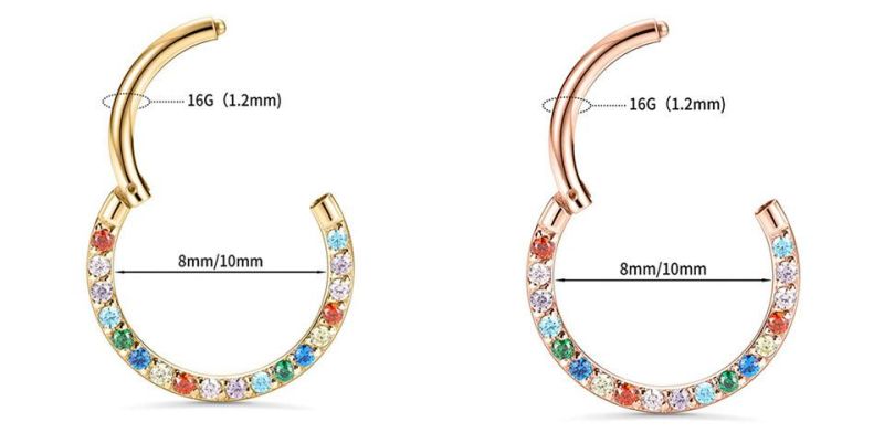 ASTM F136 Titanium Setting Colorful Zirconia Hinged Segment Clicker Body Piercing Jewelry