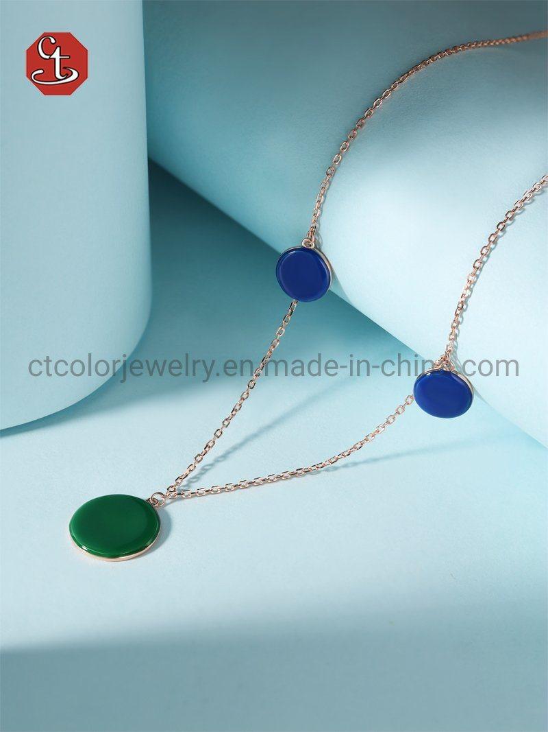 Fashion Jewelry Love Pendant Green Enamel Color Women 925 Silver Simple Necklace
