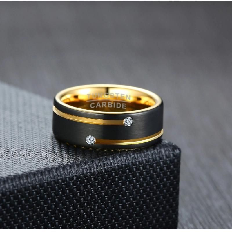 Tungsten Gold Jewelry Men’ S Fashion Ring 8mm Tungsten Steel Wood Grain Shell Ring