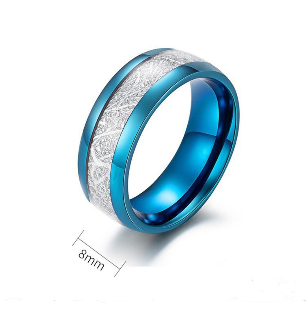 Jewelry Ice Silk Foil Men′s Ring IP Blue Fashion Ring Titanium Steel Ring Accessories Factory Wholesale SSR2274b2