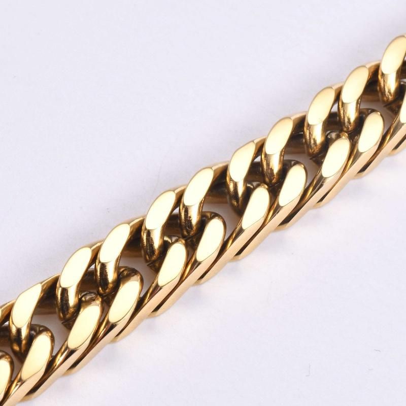 Chunky 18K Gold Plated Stainless Steel 6.0*10mm Width Thick Simple Curb Cuban Link Chain Bracelet for Men Boys