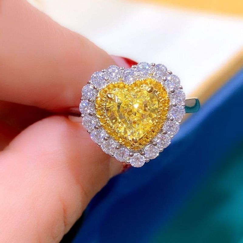 Wholesales Jewelry 925 Sterling Silver Wedding Engagement Created High Carbon Diamond Citrine Ring