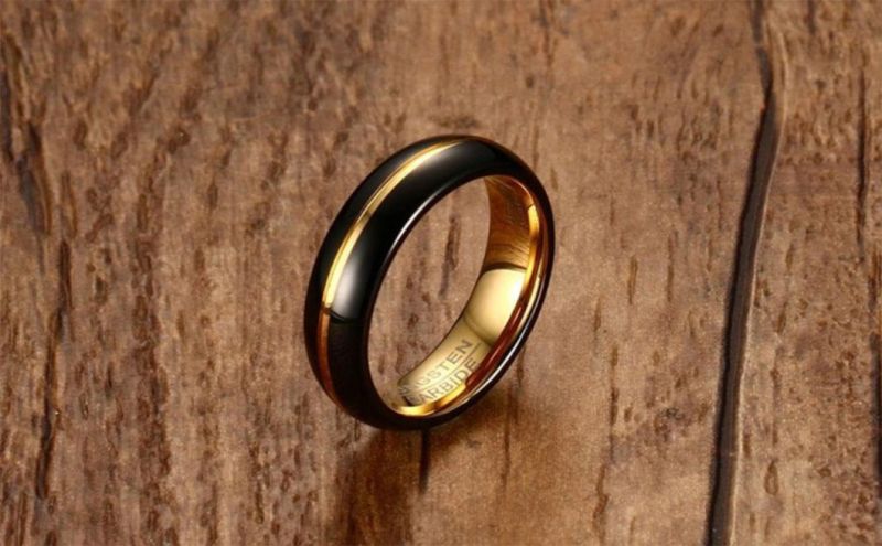 6mm Tungsten Steel Black Gold Ring Men′s Ring Jewelry Tst8135