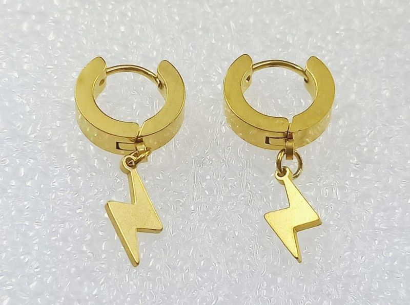 European and American Fashion Stainless Steel Lightning Pendant Ear Buckle Titanium Steel Earrings Student Personality Ear Buckle Ear Stud Er0025