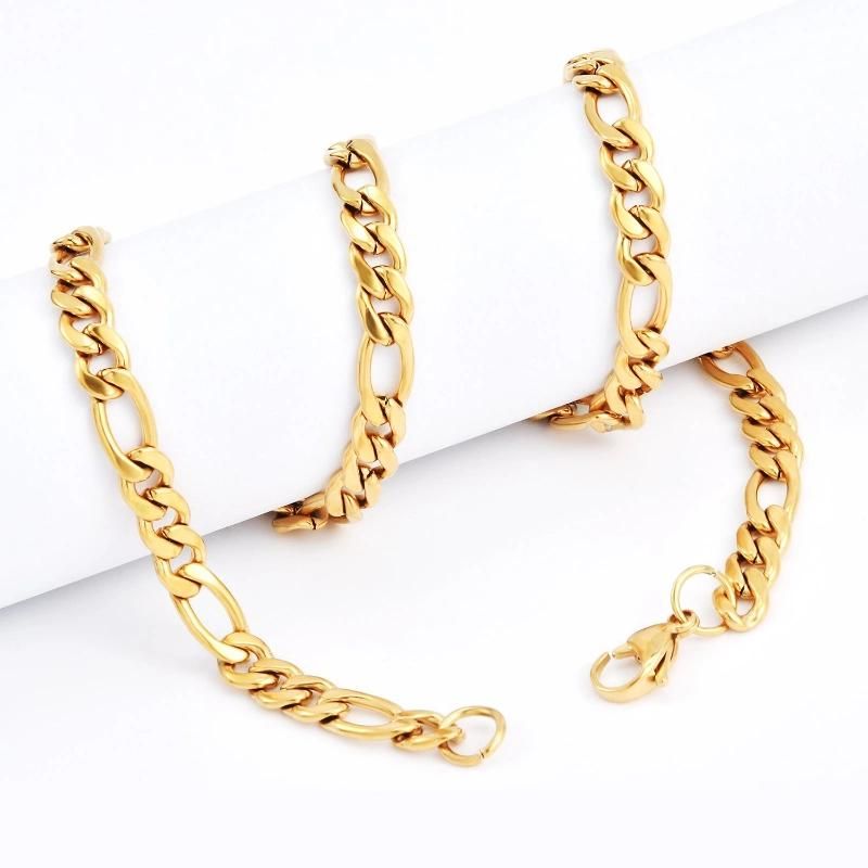 Fashion 14K/18K Gold Plated 16-30 Inches Figaro Necklace Hip Hop Necklace 0.8-2.5mm Stainless Steel Figaro Link Necklace for Men Women