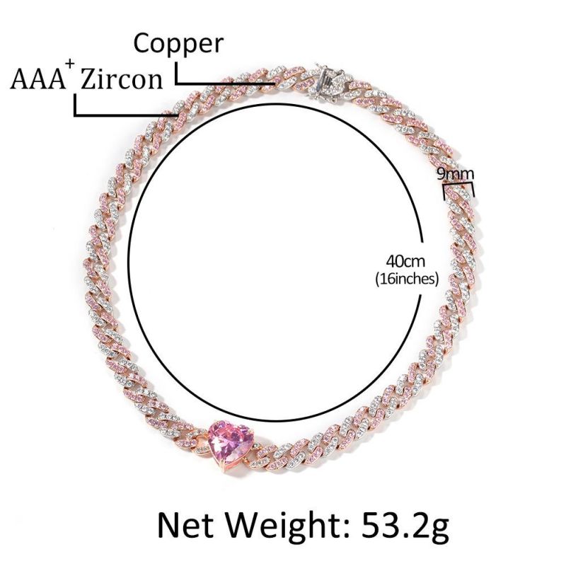 Hip Hop Heart-Shaped Zircon Choker Clavicle Chain Necklace