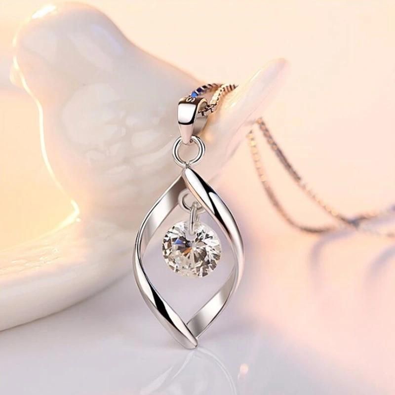 925 Sterling Silver Women′s Fashion Crystal Zircon Simple Pendant Necklace