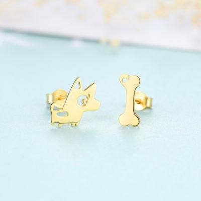 Jewelry Irregular Earring Stud in Dog and Bone Shape