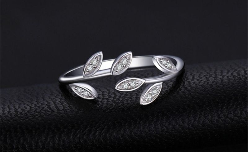 Olive Leaf Cubic Zirconia 925 Sterling Silver Adjustable Open Ring Love Peace Fashion Jewelry Wholesale