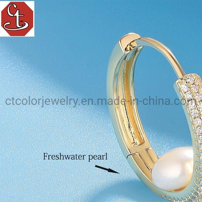 Wholesale Pirce Fashion Jewelry Earrings 925 Sterling Silver 18K Gold Silver Earring Customized Design Natural Pearl Hoop Earring Jewellery