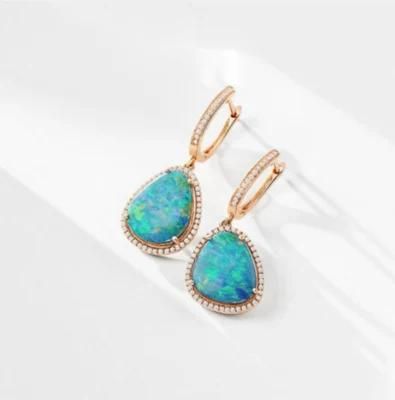 New Arrival Jewelry Rhodium Plated 925 Silver Lab Opal Engagement Earrings with Gems