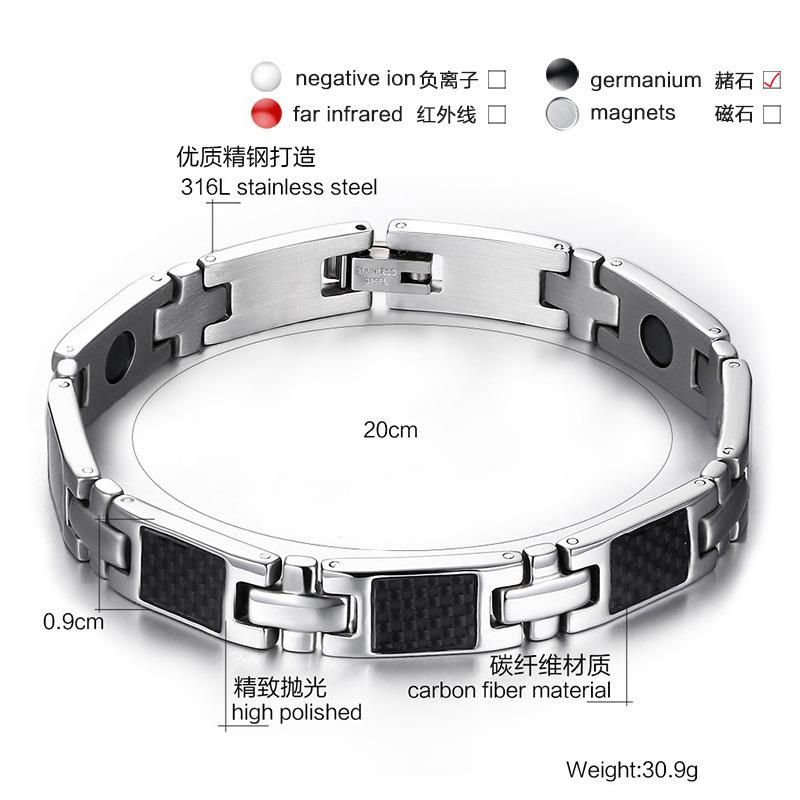 Health Energy Bracelet Bangle Carbon Fiber Stainless Steel Bio Magnetic Bracelet
