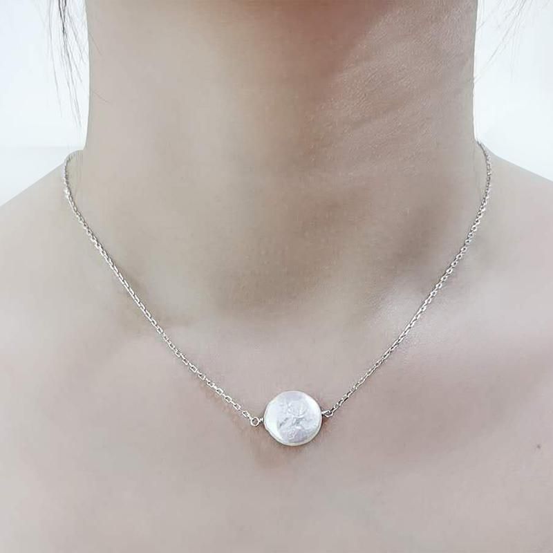 Fashion Jewelry 925 Silver Simple Pendant Chain Necklace with Pearl for Women