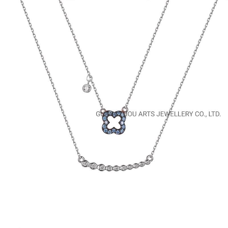 Clover Double Layer Chains Silver Necklace