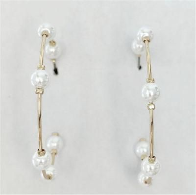 Korean Stylish Fashion Rozalia Pearl Station Hoop Earring for Women Girl Lady Party and Gift Jewelry
