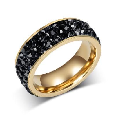 Fashion Jewelry Manufacture Direct Price Custom Stainless Steel Black Crystal Rings