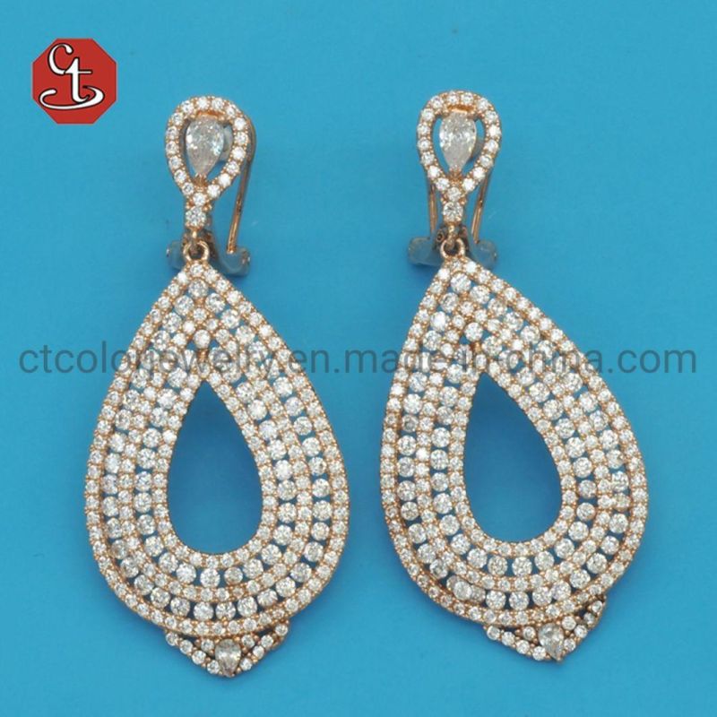 Hot Sale Rhodium Plated 925 Sterling Silver Fine Jewelry Drop Chanel Set Micro Pave CZ Dangle Earrings