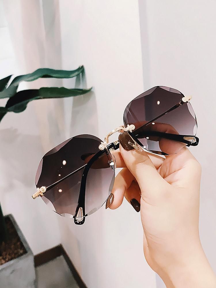 Rimless Sunglasses Fashion Trend Women Round Cut Edge Gradient Color Sunglasses