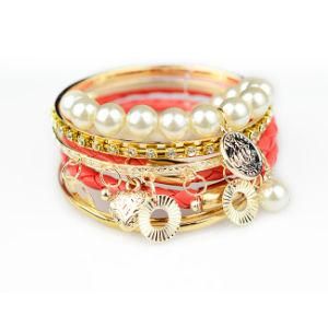 Multilayer Pearl and Plastic Bead Silver Plating Bracelet