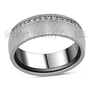 Clear Cubic Zircon Channel Setting Steel Ring (OATR0355)